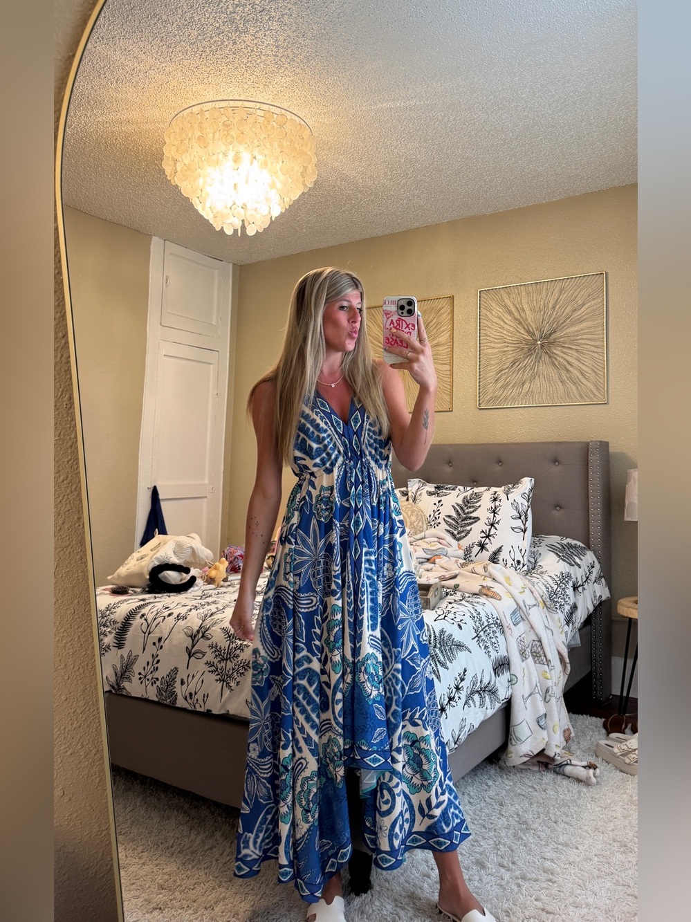 Vici Blue Patterned V-Neck Maxi Dress - Women's